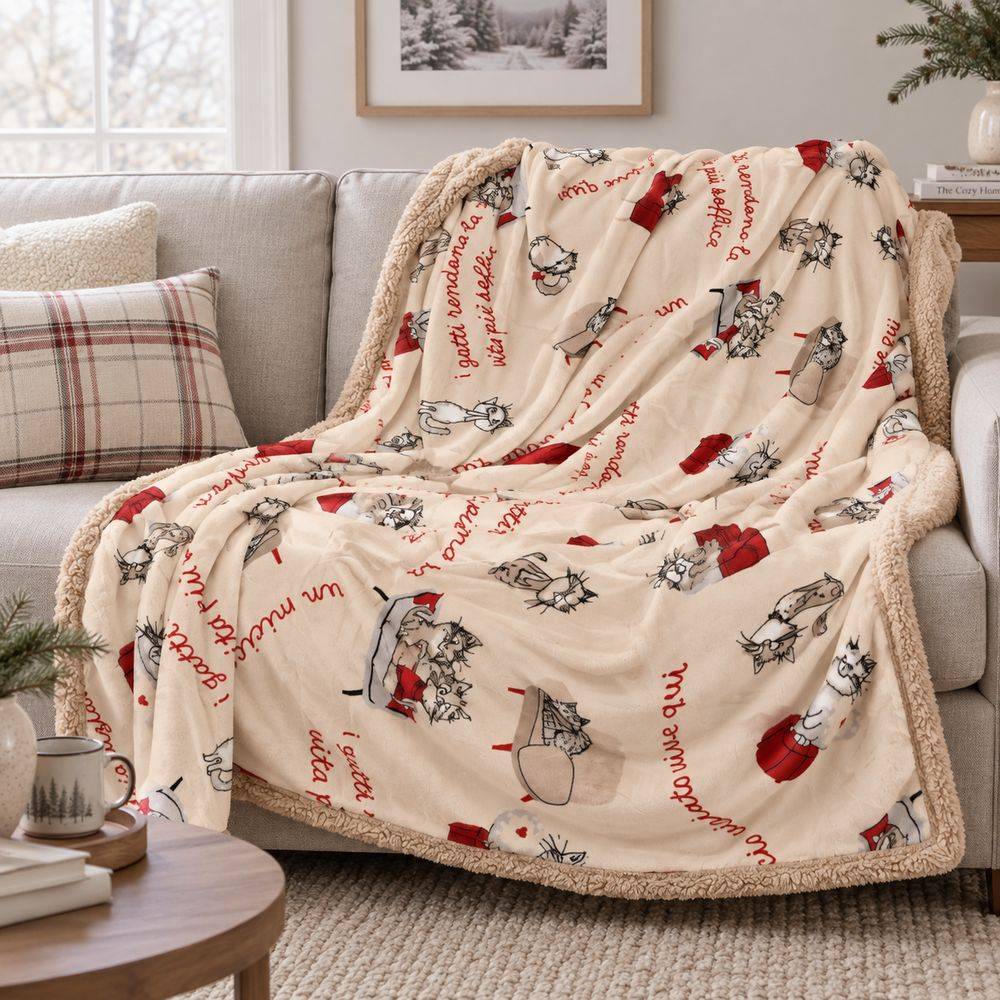 Plaid Sherpa Gatto Sofa' Singolo