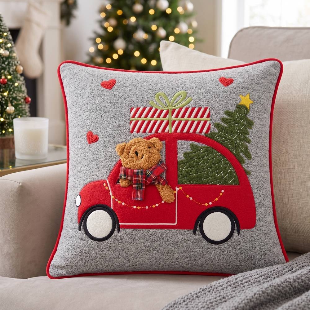 Federa cuscino con applicazioni Macchina Teddy 40 x 40
