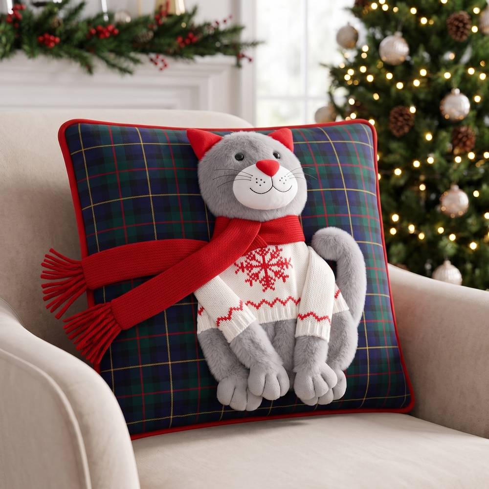 Federa cuscino con applicazioni Gatto 40 x 40