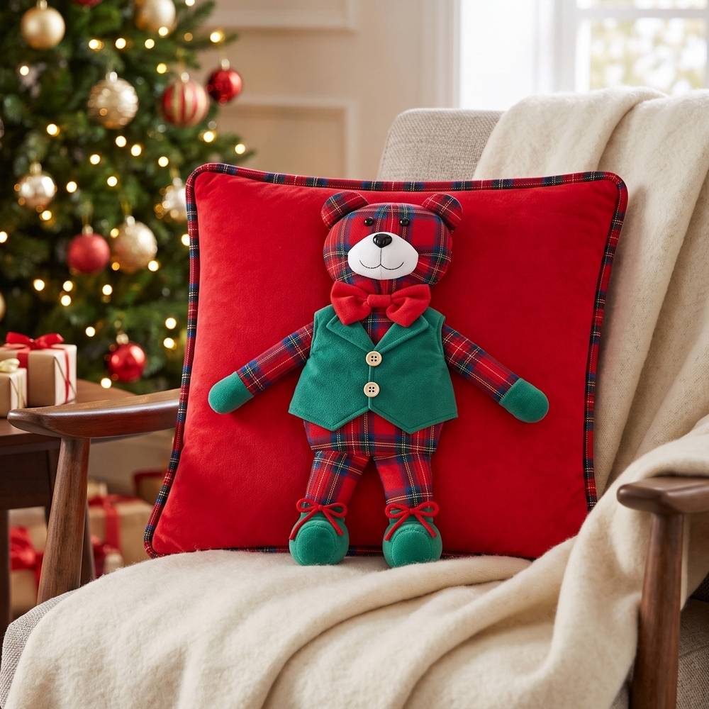 Federa cuscino con applicazioni Teddy Tartan 40 x 40