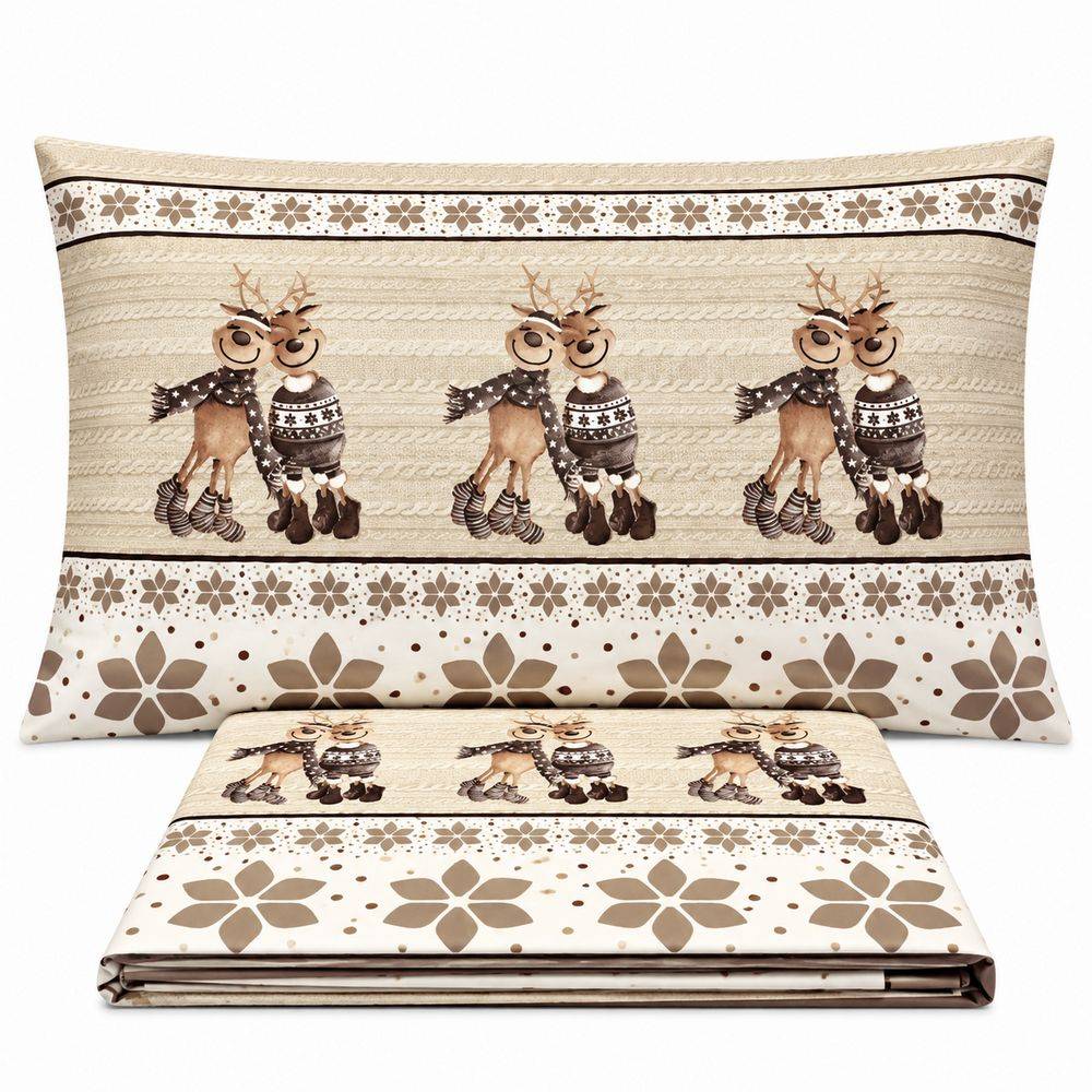 Completo Lenzuola Renne Beige Matrimoniale