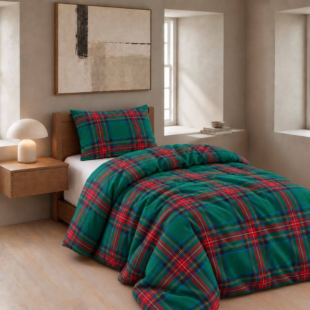 Parure copripiumino Daunex Infinity Tartan Verde Piazza e mezzo