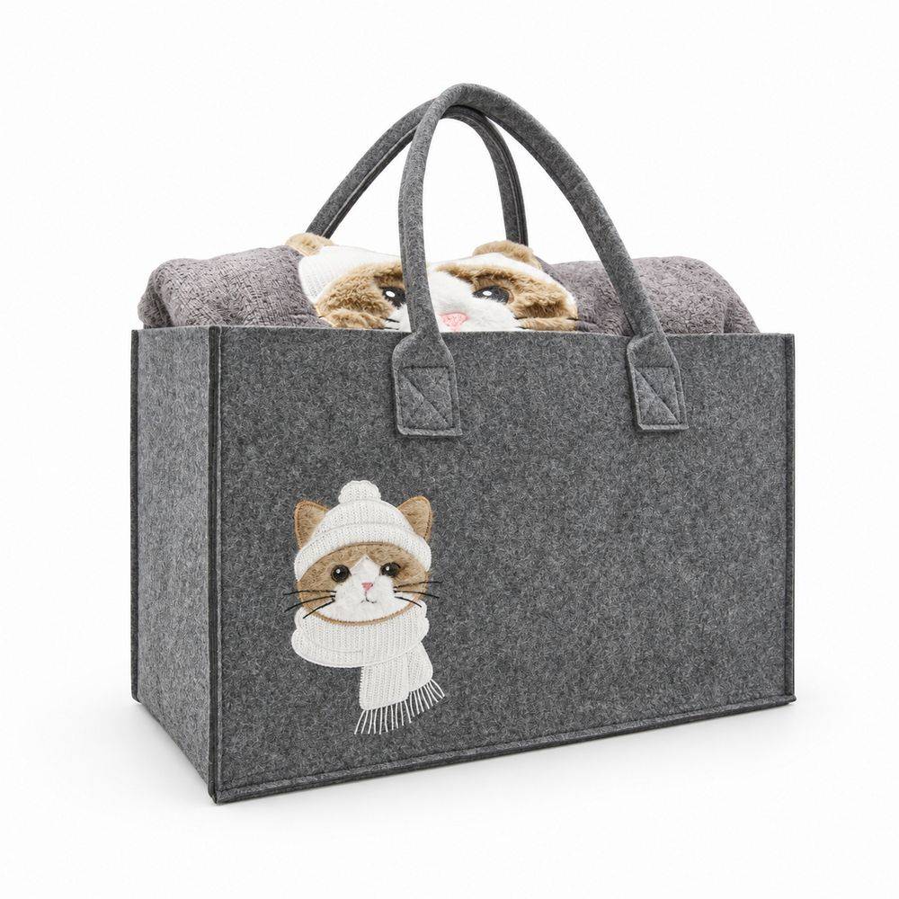 Borsa in Feltro + Plaid Daunex Morbidotto Micio Coccolone 130 x 160