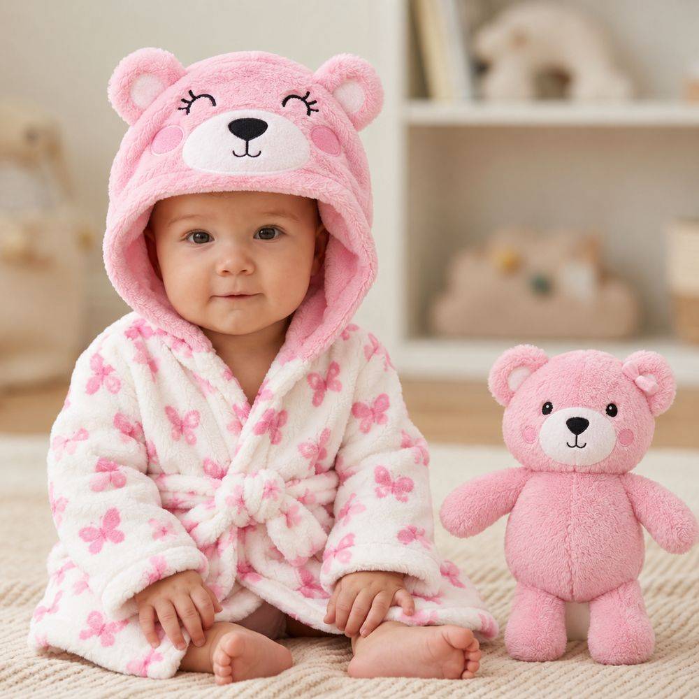 Vestaglia Bimbo Lilo 90x75 con Peluche Orsetto Rosa