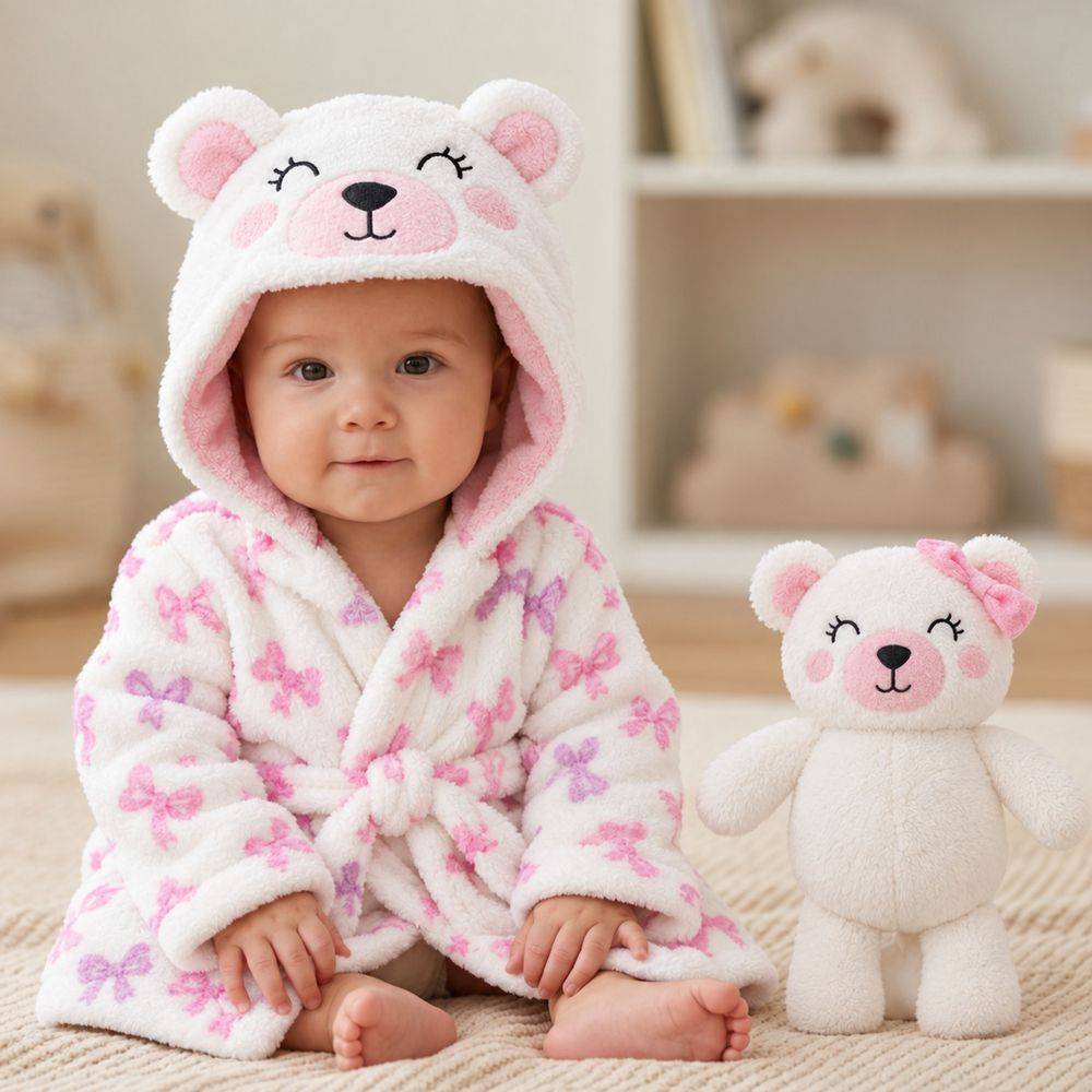 Vestaglia Bimbo Lilo 90x75 con Peluche Orsetto Bianco