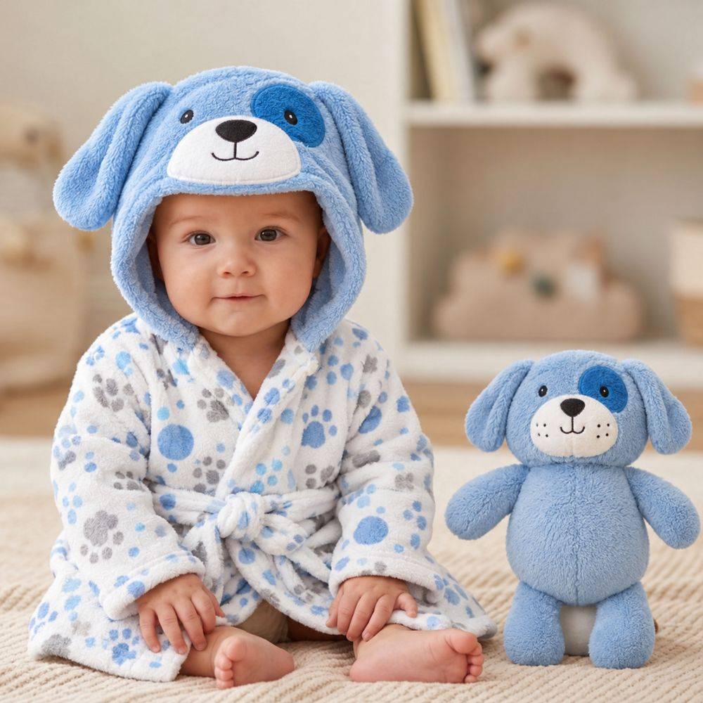 Vestaglia Bimbo Lilo 90x75 con Peluche Doggy Blu