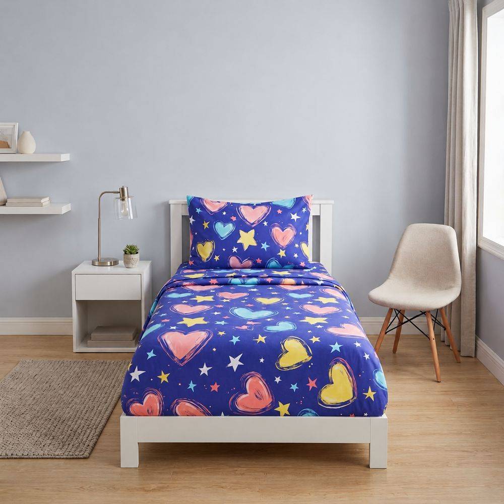 Completo Lenzuola Young Cuori e Stelle Singolo