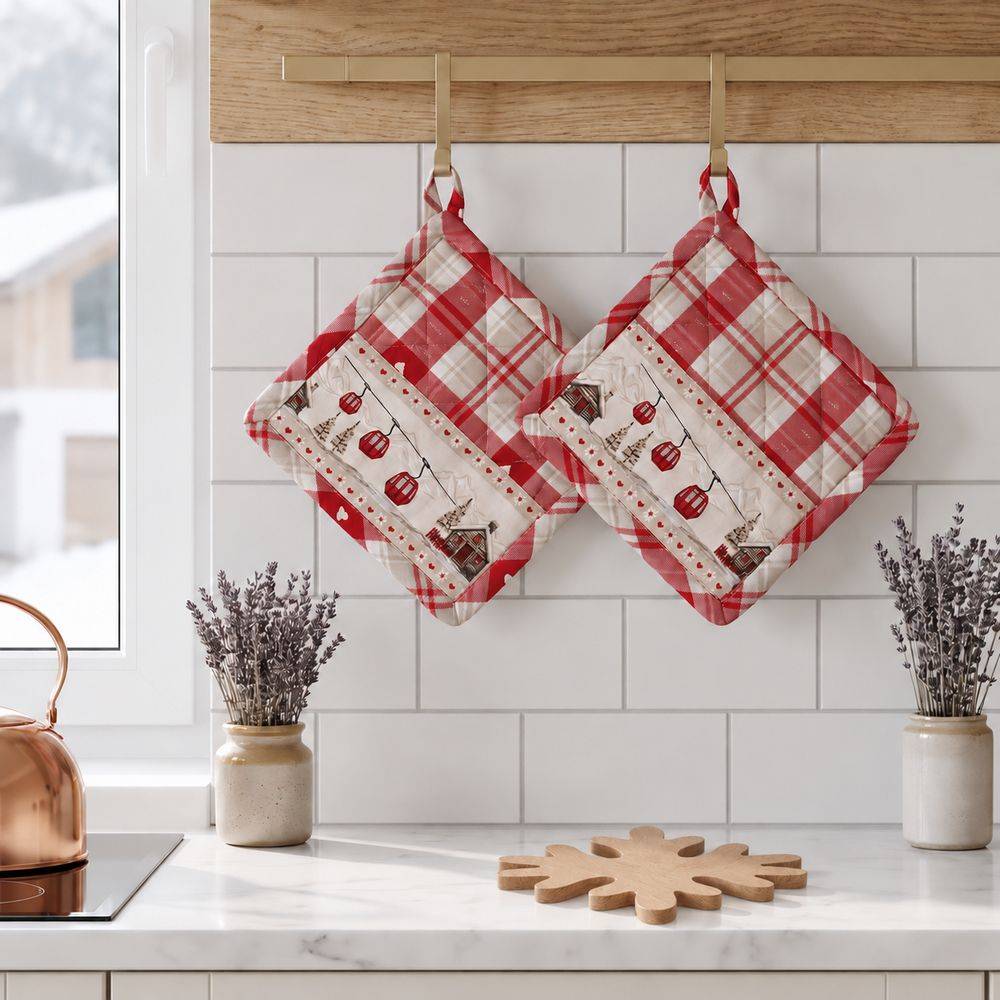 Coppia presine con decorazione Fiocco di Neve Cabine