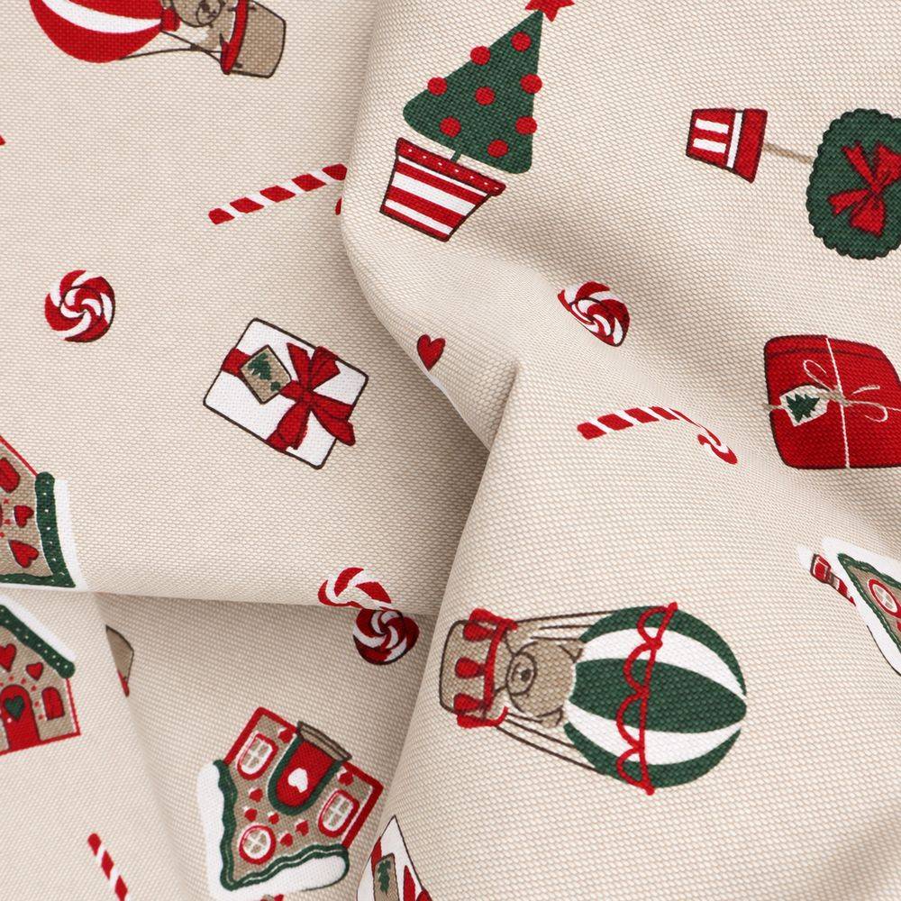 Tessuto a metro Candy Christmas fondo Beige H 280