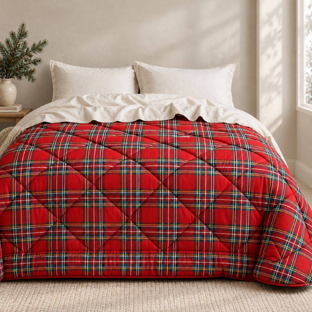 Trapunta Stampa Digitale Tartan Rosso Matrimoniale
