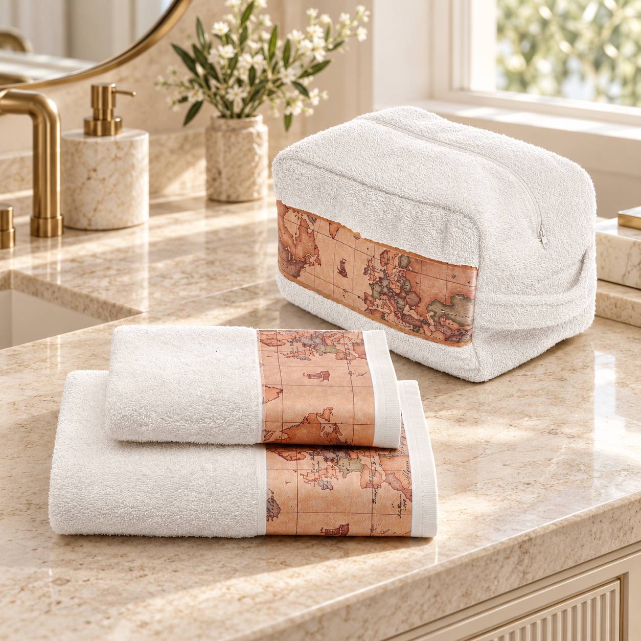 Set Beauty Alviero Martini 1A Classe Geo Classic Panna asciugamano + ospite