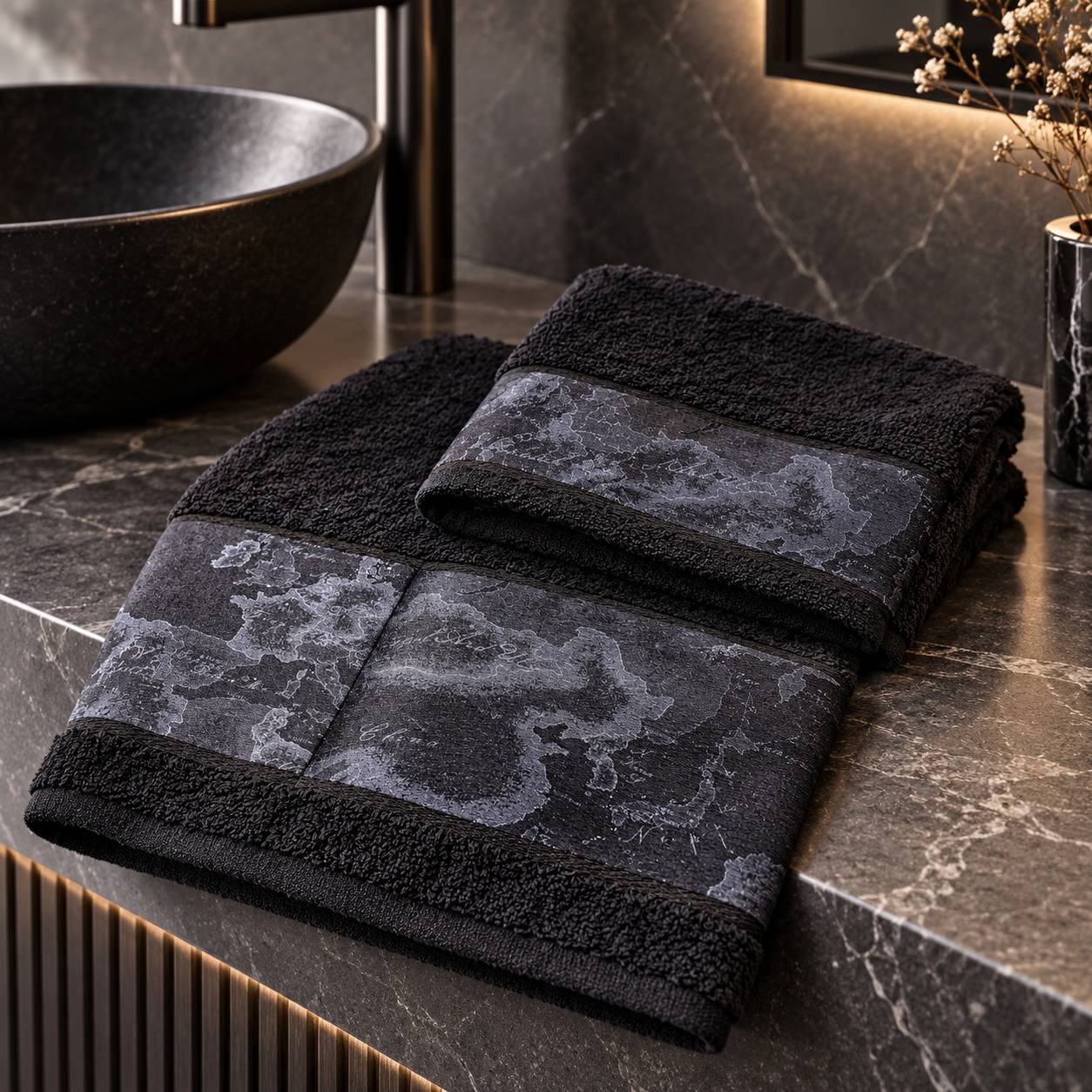 Coppia Asciugamani Alviero Martini 1A Classe Geo Night Nero 60 x 100 + 40 x 60 cm
