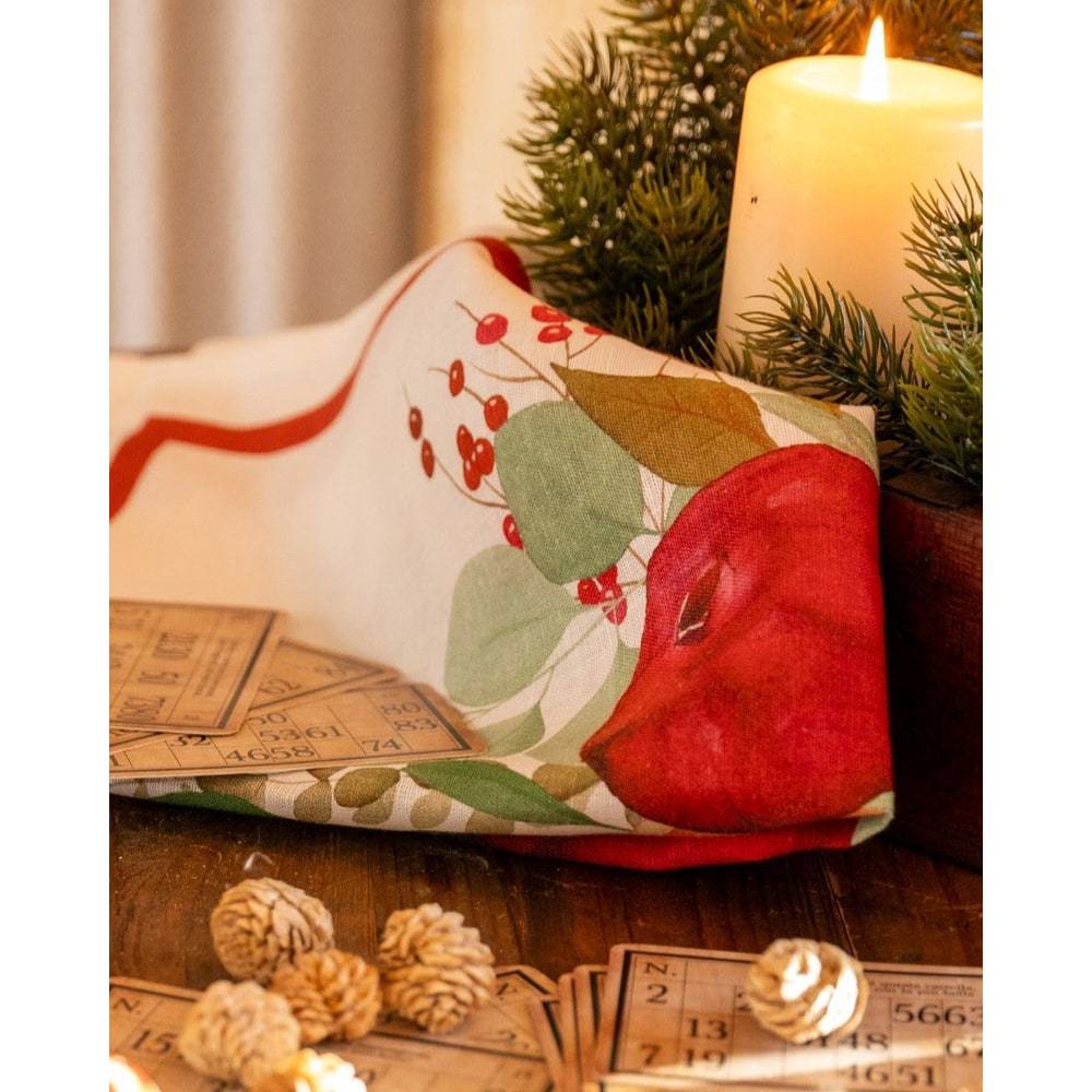 Canovaccio Natalizio Garland Glee Red Tessitura Toscana 50 x 70 cm in Lino