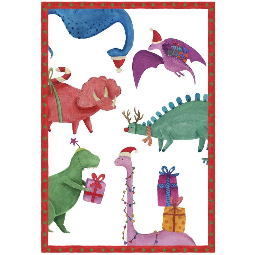 Canovaccio Natalizio Jurassic Xmas Party Tessitura Toscana 50 x 70 cm in Lino e Cotone