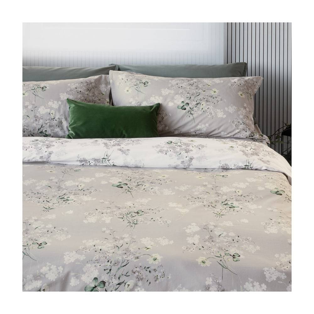 Completo Lenzuola Matrimoniale Caldo Cotone Floreale Grigio Argento Cogal