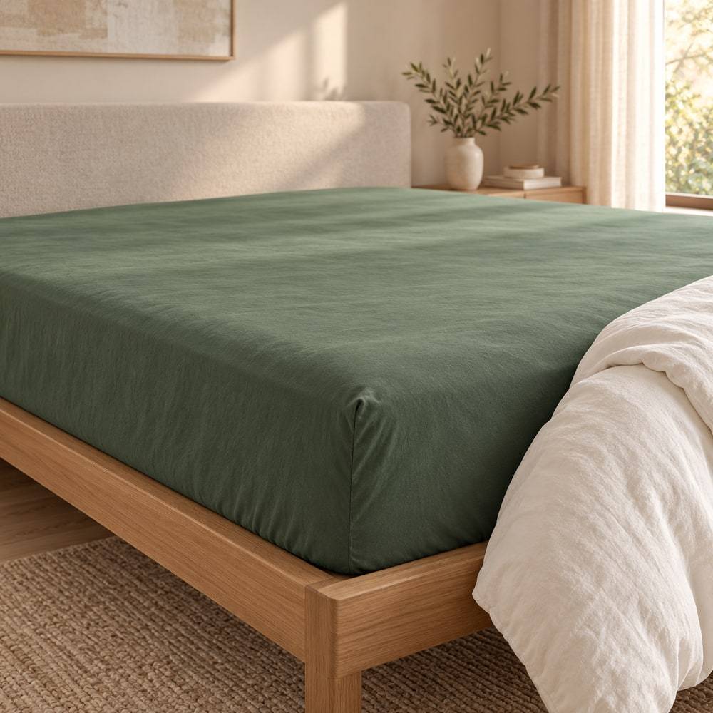 Lenzuolo Sotto Matrimoniale Caldo Cotone Verde 180 × 200 cm Cogal