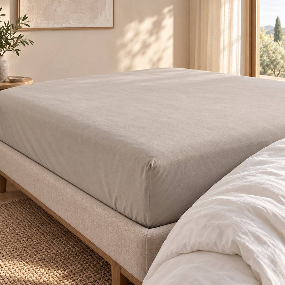 Lenzuolo Sotto Matrimoniale Caldo Cotone Greige 180 × 200 cm Cogal