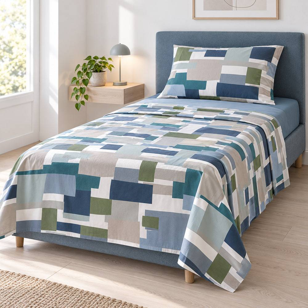 Completo Lenzuola Caldo Cotone Sintesi Metal Blue Singolo Cogal