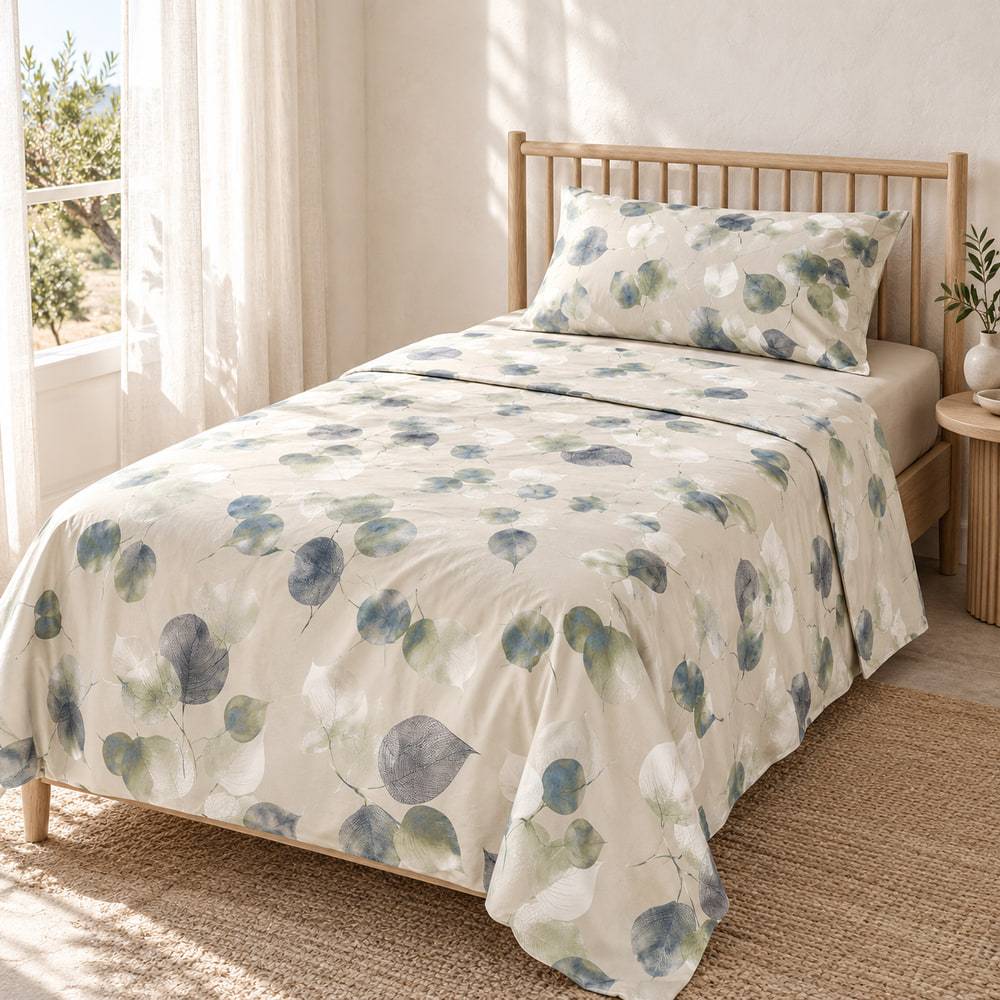 Completo Lenzuola Caldo Cotone Eterea Metal Blue Singolo Cogal