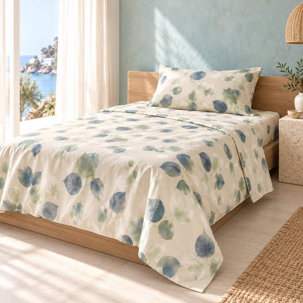 Completo Lenzuola Caldo Cotone Eterea Metal Blue Piazza e Mezzo Cogal