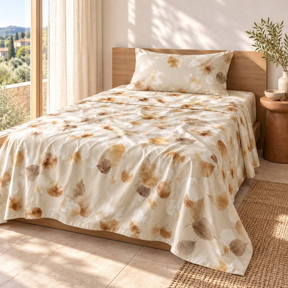 Completo Lenzuola Caldo Cotone Eterea Cognac Piazza e Mezzo Cogal