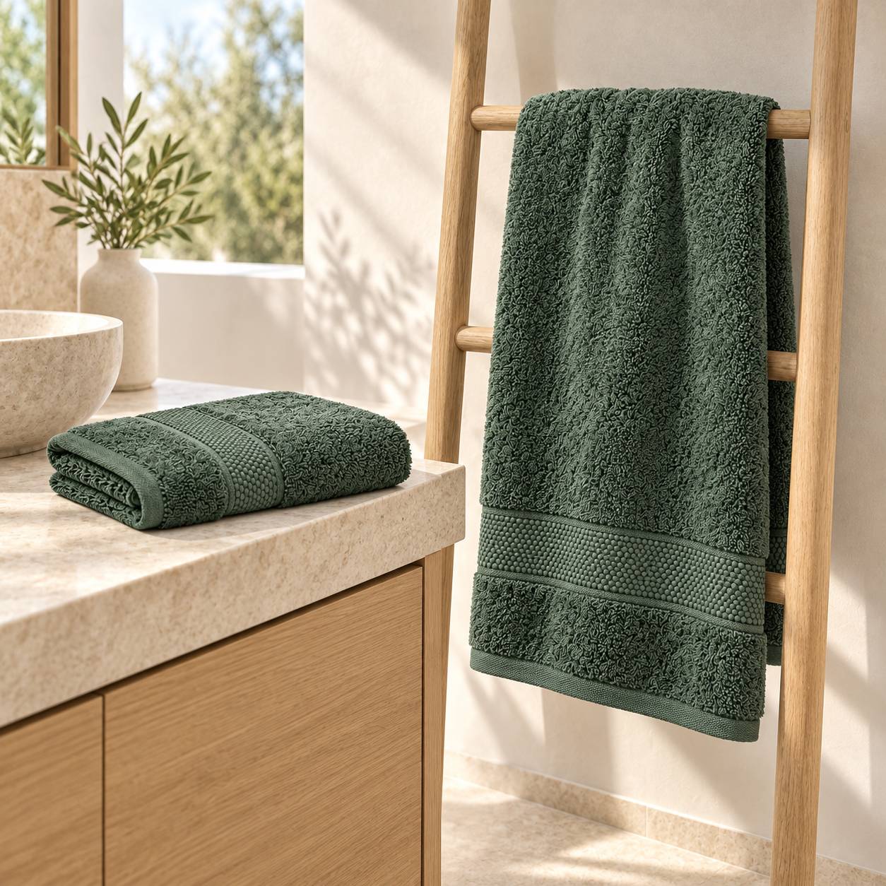 Set Asciugamani 1+1 Cogal Ranger Plus 620 g/m² Earth Green 60 x 100 + 40 x 60 cm