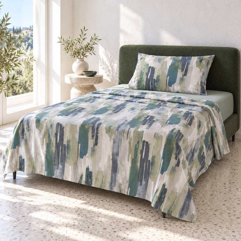 Completo Lenzuola Caldo Cotone Orizzonte Metal Blue Piazza e Mezzo Cogal