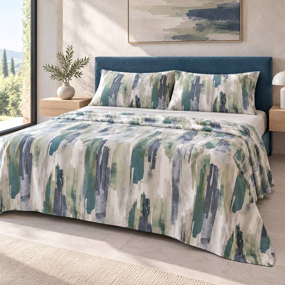 Completo Lenzuola Caldo Cotone Orizzonte Metal Blue Matrimoniale Cogal