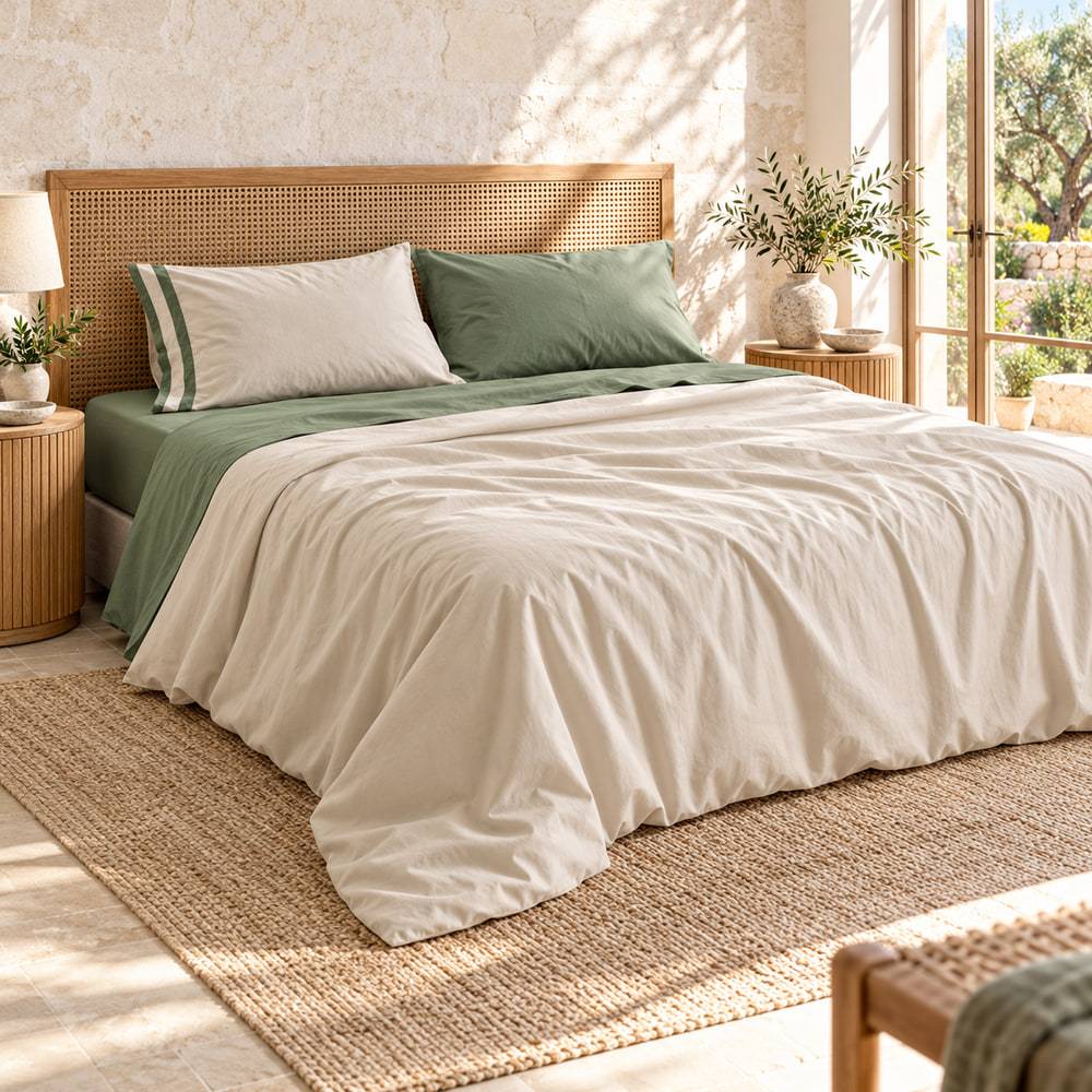 Completo Lenzuola Matrimoniale Caldo Cotone Armonia Naturale e Verde Cogal