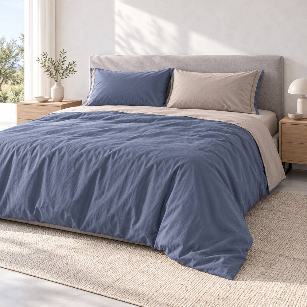 Completo Lenzuola Matrimoniale Caldo Cotone Armonia Metal Blue e Stone Cogal