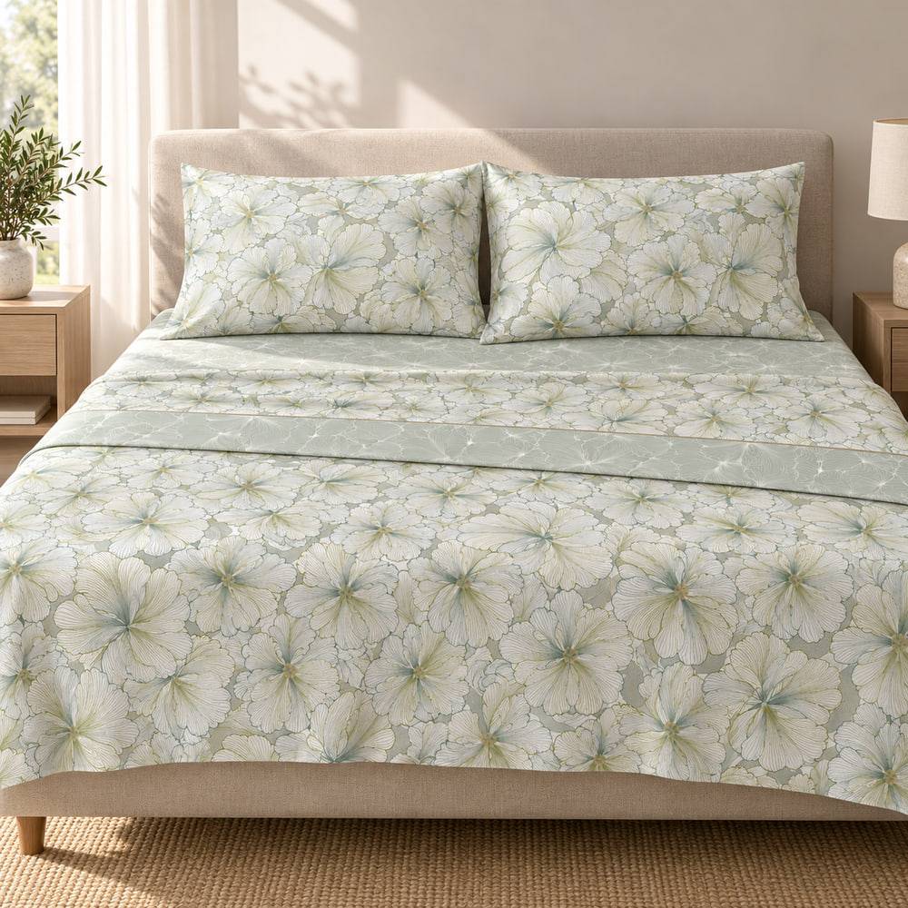Completo lenzuola Easy Casa Fiori Verde Matrimoniale Cogal