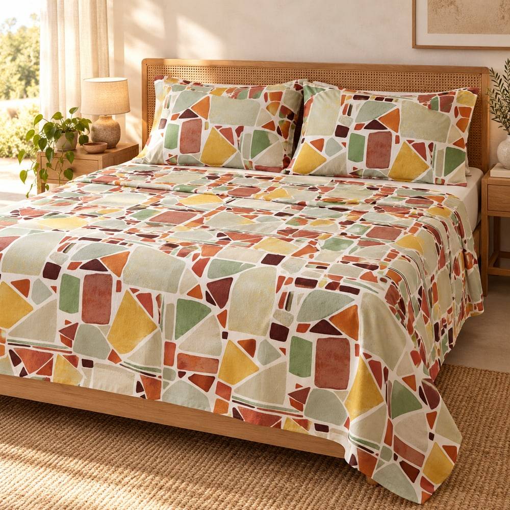 Completo lenzuola Easy Casa Mosaico Multicolor Matrimoniale Cogal