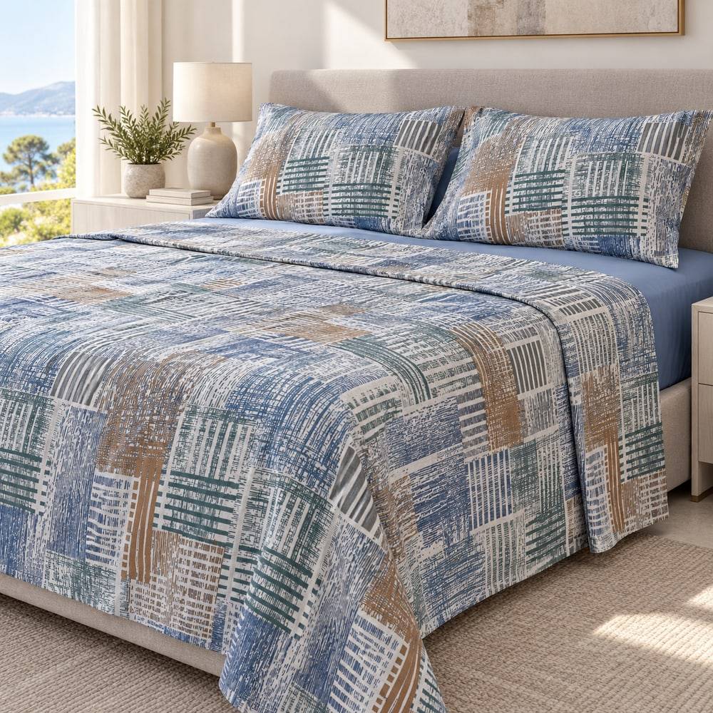 Completo lenzuola Easy Casa Trame Metal Blue Matrimoniale Cogal