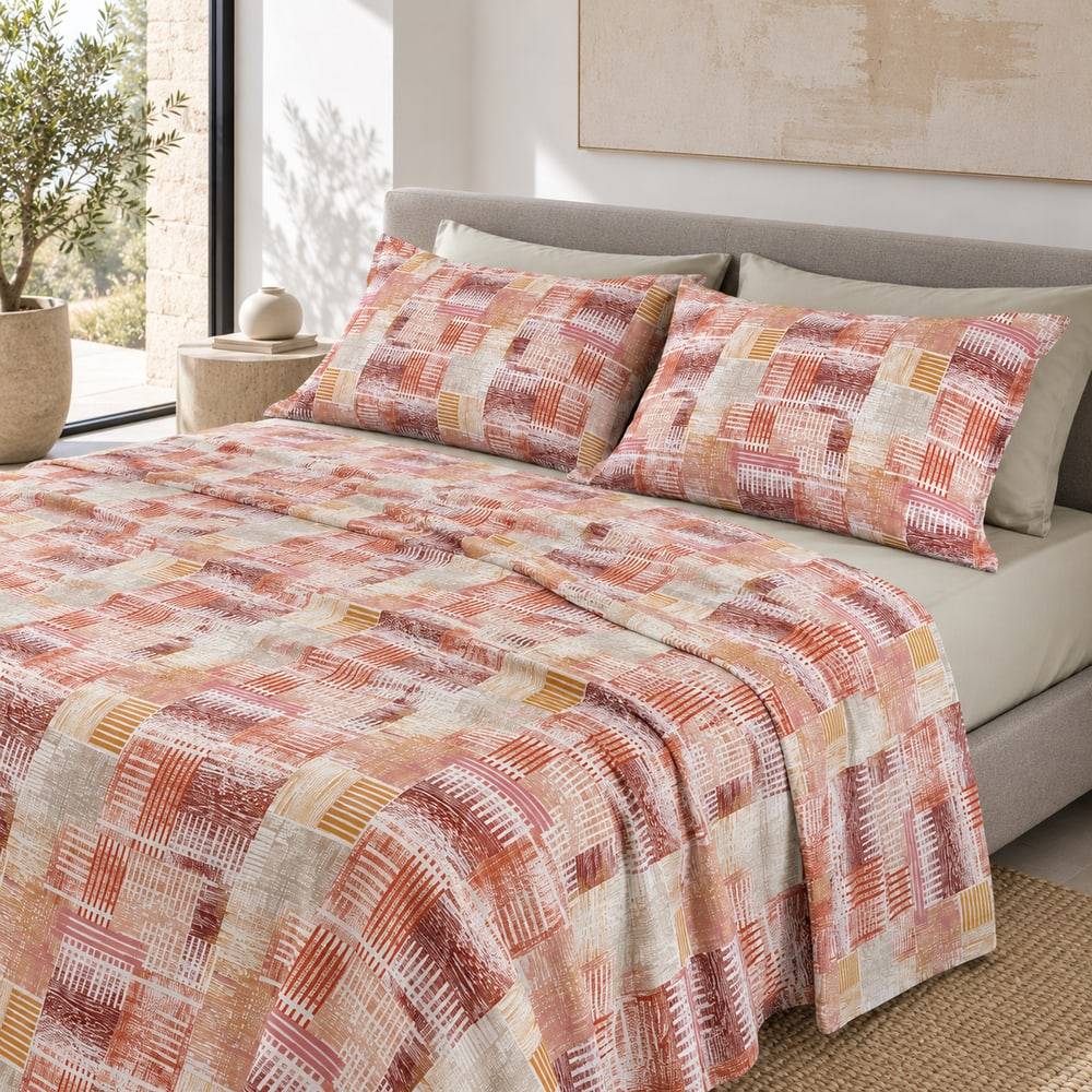 Completo lenzuola Easy Casa Trame Coccio Matrimoniale Cogal